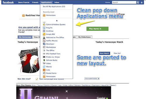 Facebook 2 | Applications Menu -Horoscopes